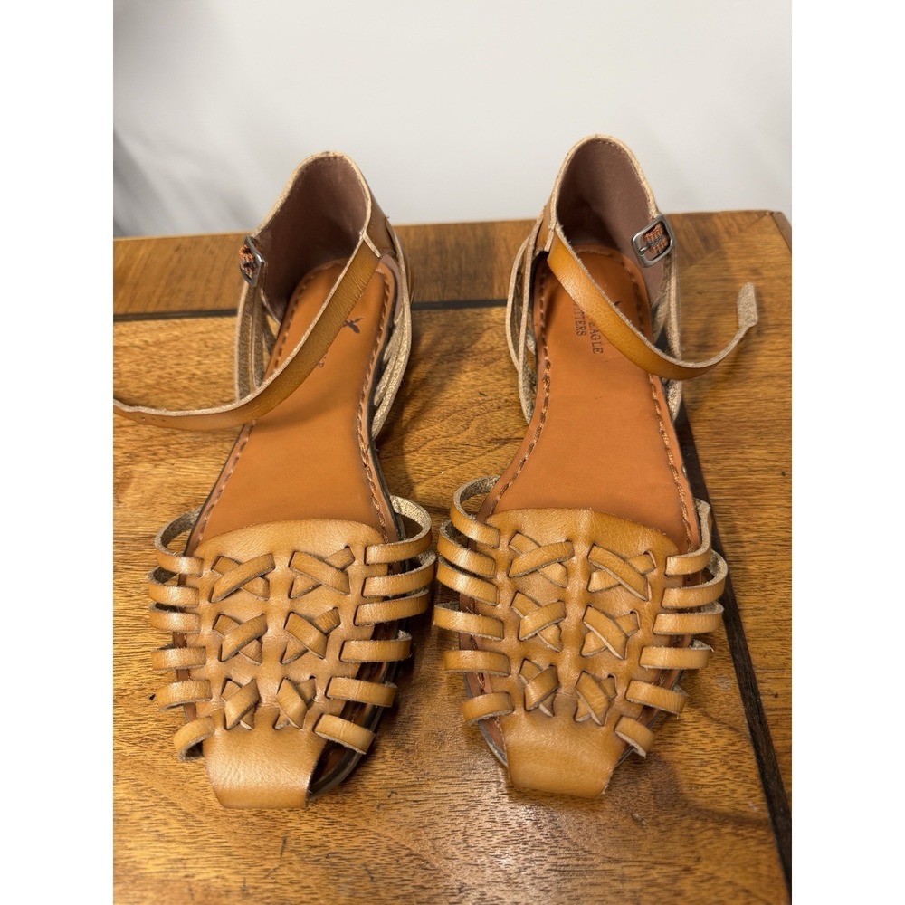 New Vtg American Eagle Women's 9 Faux-Leather Huarache‎ Sandals Flats Western